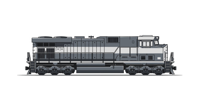 Powerful Diesel Locomotive Side View - Modern Freight Train Engine