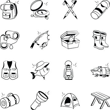 Collection of Hand Drawn Adventure Icons 