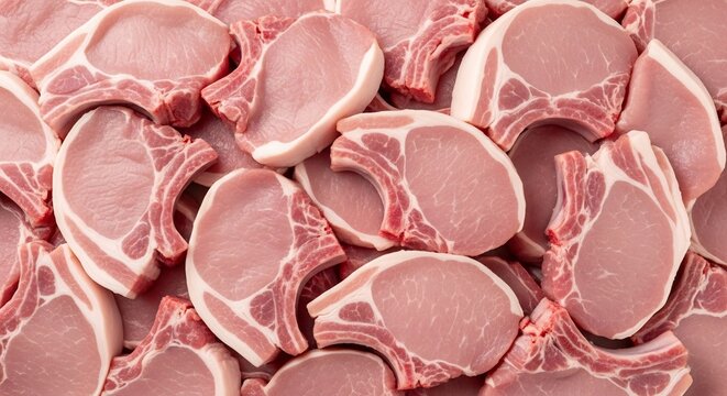 豚肉ロースが山積みにされ明るく照らされている写真