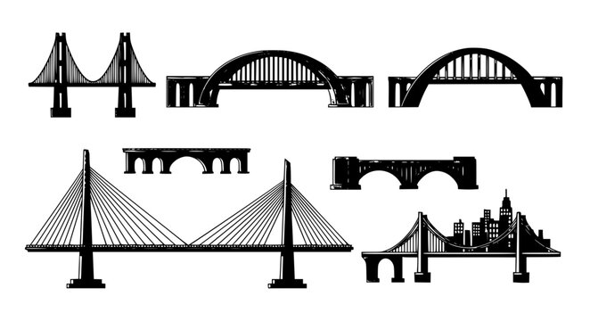 Bridge icon vector set suspension arch city bridges EPS10 isolated on white