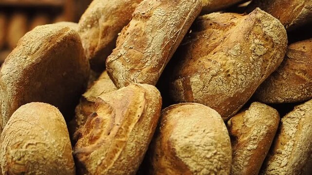 Freshly baked bread at local bakery in the morning