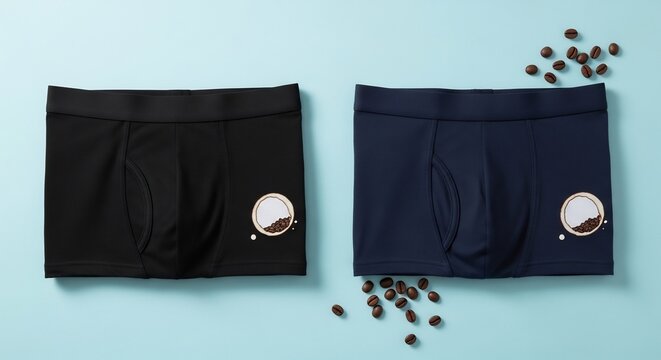 ボクサーパンツとコーヒー豆が並ぶ静かな写真