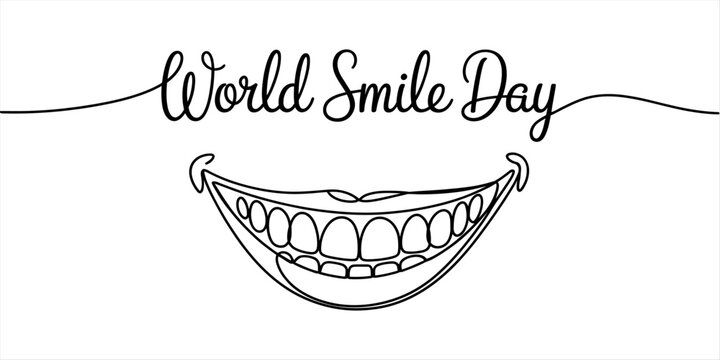 A minimalist black and white line art illustration celebrating the annual world smile day event Vector, illustration