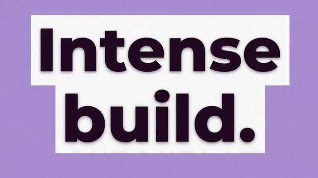 Graphic stopmotion animation of Intense build text on white paper strips against a purple background. Fitness motivation quote