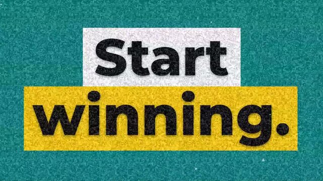 Motivational Start winning text shifting into alignment on a teal textured background symbolizing success and goals. Gym motivation quote
