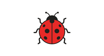A simple illustration of a red ladybug with black spots on a white background © Mdmojibur
