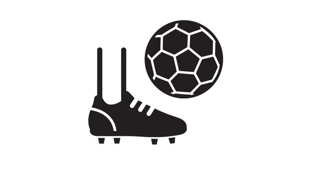 Soccer boot icon with hexagon ball silhouette, minimalist black design for sports, football, and fitness concepts