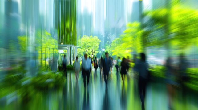 People walking through a modern city park