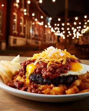 St. Louis Slinger with Egg and Crispy Onions