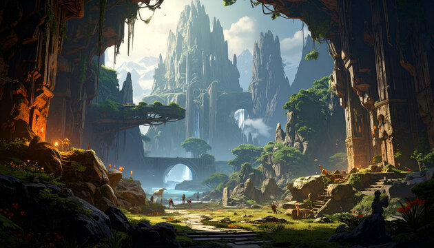 Fantasy mountain landscape illustration