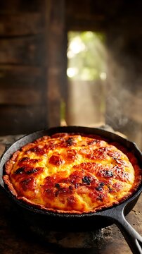 Fatback Cornbread Baked in Cast Iron Skillet