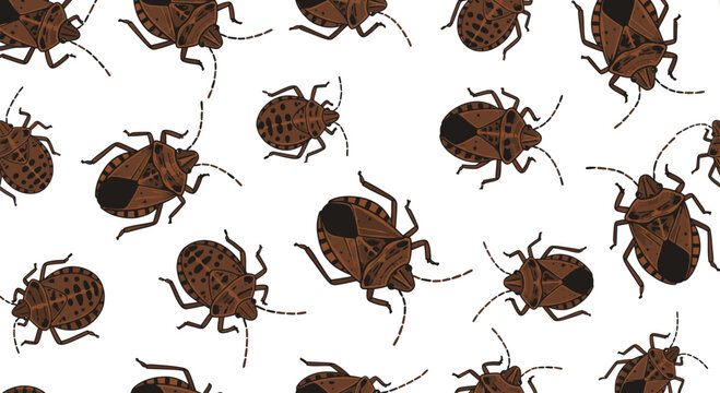 Brown Stink Bug Seamless Pattern Vector Illustration, Repeating Insect Background Motif for Pest Control and Entomology Design Projects