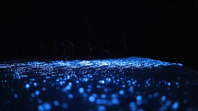 Bioluminescent Plankton Glowing in the Dark Ocean Waters, Creating a Magical Display of Natural Light