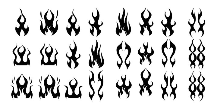 Collection of black flame graphics arranged in a grid pattern