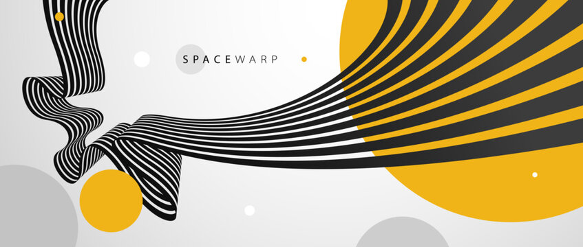 3D perspective lines and circles vector abstract background, curve stripes ribbon bent wallpaper, road journey concept, dynamic wallpaper.