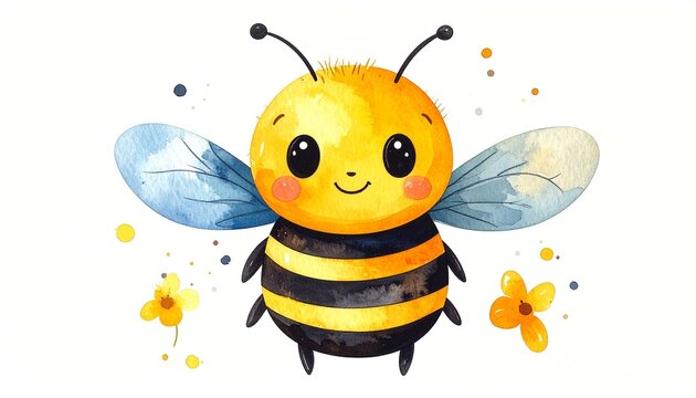 Minimalist watercolor illustration of Cute cartoon bee