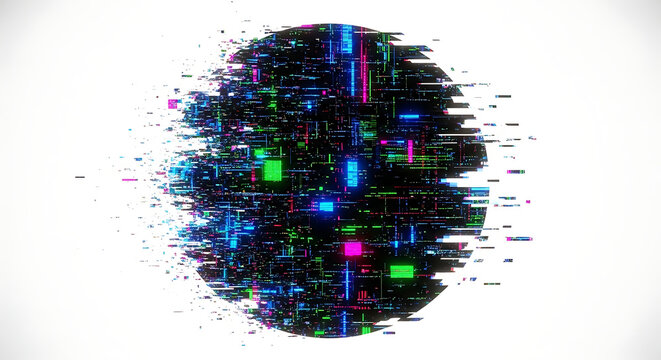 Glitching Sphere of Digital Data and Abstract Technology Concepts