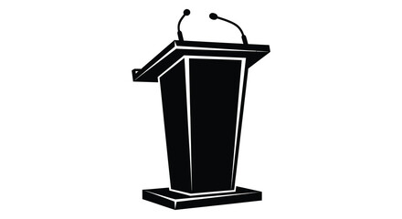 A stark black podium stands empty awaiting a speaker a dramatic silhouette © AL-AMIN