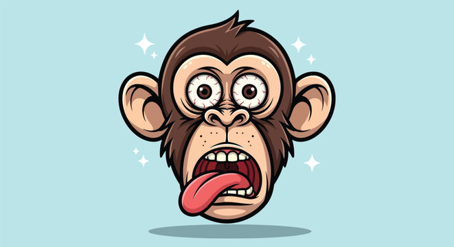 Funny Monkey Face Cartoon Illustration 1.