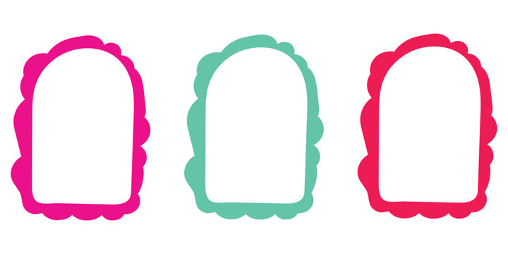 Set of three vibrant colourful wavy scalloped frames with empty space ideal for decorative design elements