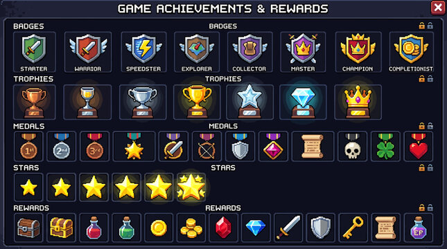 Pixel Art Game Achievements and Rewards Interface