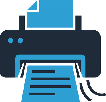 Modern office printer icon for wireless computer printing and document production service with paper sheet and wifi signal.