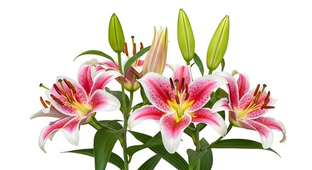 Fototapeta premium Lilies bloom with pink and white petals