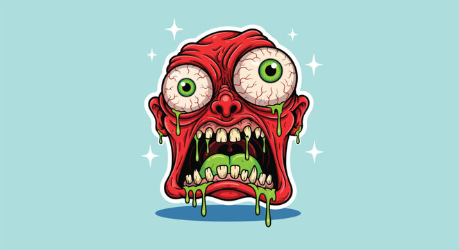 Horror Monster Face with Big Eyes and Drooling Mouth.