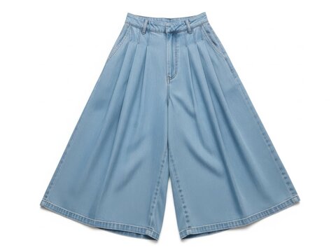 Light blue denim culottes with pleated waist