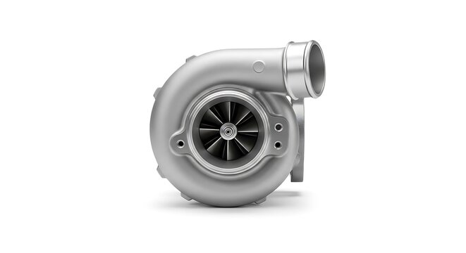 Metallic turbocharger shown in studio lighting