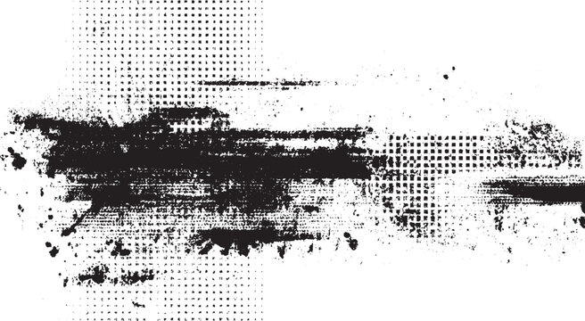 Modern black and white dotted grunge background. Curved dot waves with distressed texture design. 