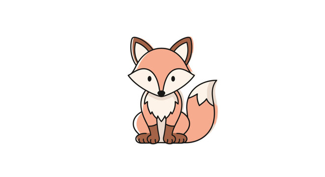 Cute cartoon fox sitting with a friendly expression on white background.