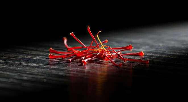 Close-up of Saffron Threads on a Dark Textured Surface scale