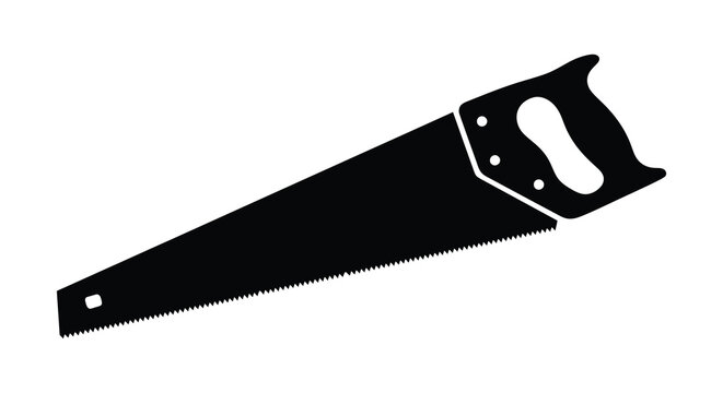 A simple black silhouette of a hand saw tool for woodworking silhouette
