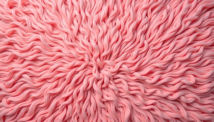Fototapeta premium A fluffy pink fabric with soft, swirled textures, reminiscent of a fuzzy blanket or carpet. It is likely designed to resemble a cozy and warm material