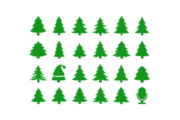 Obraz premium Vibrant assortment of evergreen tree vector graphics, ideal for festive season projects, digital designs, and holiday-themed layouts
