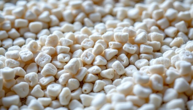 A close up of popcorn seeds against a lighter colored background, showcasing their texture and irregular shapes.