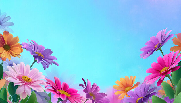Pink cosmos flowers blooming in blue sky animation. Experience the beauty of spring with a vibrant field of blooming tulips. The colorful flowers against a clear blue sky make a stunning visual,