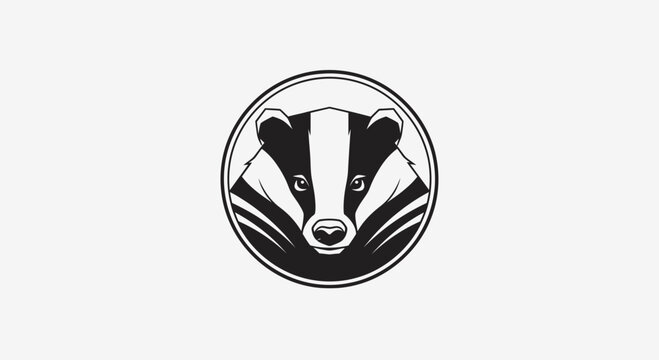 Badger Head Logo, Circular Emblem, Wildlife Animal Icon, Black and White