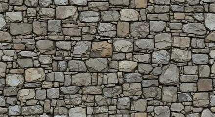 Fototapeta premium Gray stone wall with large and small rocks stacked together outdoor structure