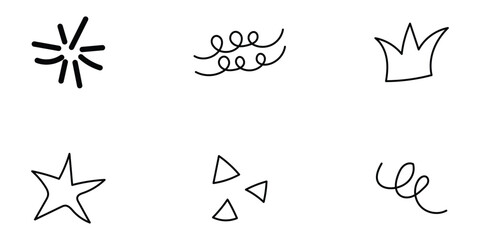 Fototapeta premium Black doodle decorative icons on white background. Vector ornament illustration design on white page. DOODLE line art on white page. EPS 10. 