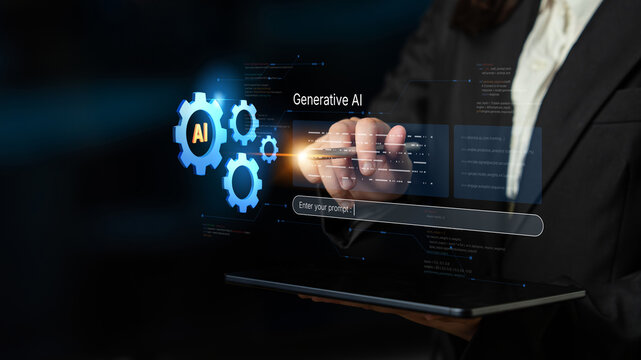 A futuristic concept of an enterprise Artificial Intelligence platform. This system uses machine learning for business automation, data analysis, and powering generative solutions. Fermion