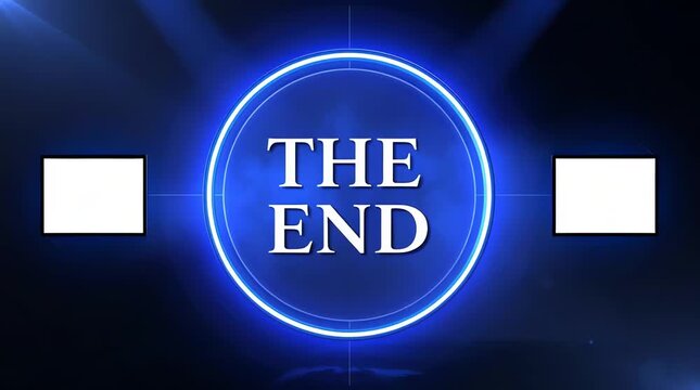 The end screen displays a final message on a blue background with white text and rectangles.