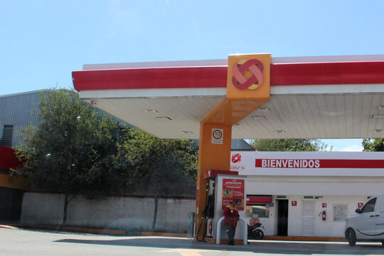 Monterrey, Nuevo Leon, Mexico - Jul 30, 2025: Oxxo Gas, a Mexican gas station chain, offers Magna, Premium, and diesel gasoline and operates through Oxxo convenience stores