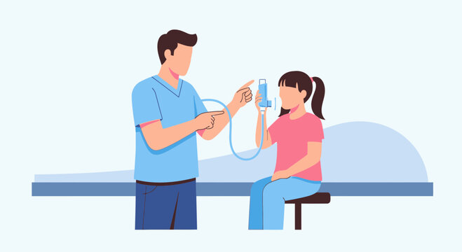 Doctor checking child's lungs with spirometer in clinic, medical examination