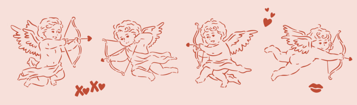 Cupids Hand Drawn Illustration, Cupid Doodle, Cherub Hand Drawn, Valentine's Day Element, Wedding Invitation, Romantic Cherub, Whimsical Angels