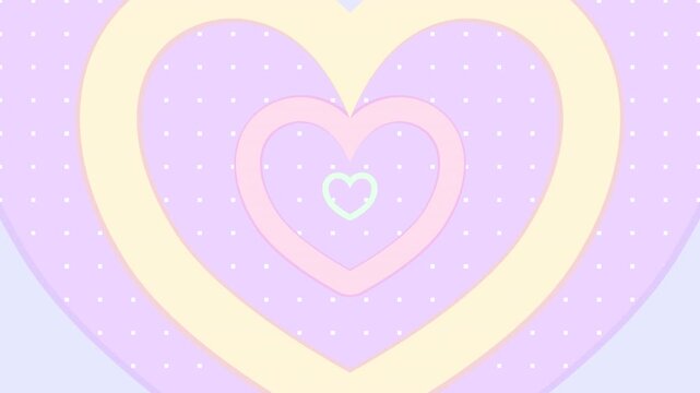 Colorful heart-shaped tunnel on purple dotted background motion graphics. (loop)