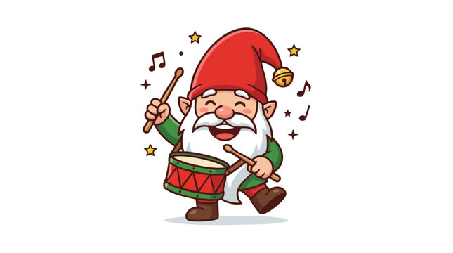 Enthusiastic Christmas Gnome Playing a Small Drum