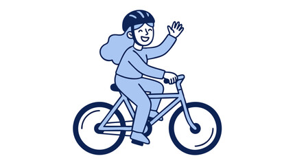 Obraz premium Happy woman riding a bicycle and waving vector illustration