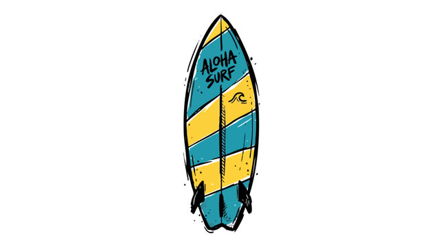 Hand-drawn vintage surfboard vector with Aloha Surf text